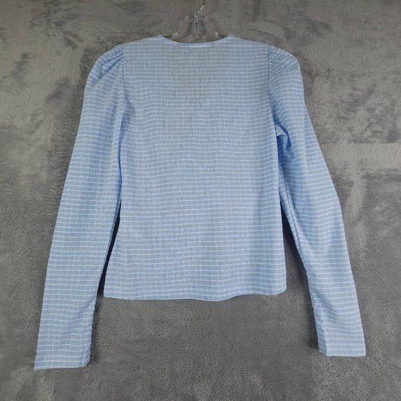 Vero Moda Womens Ellie Blouse Placid Blue White Stripe Ruched Long Sleeve XS New - Picture 2 of 10